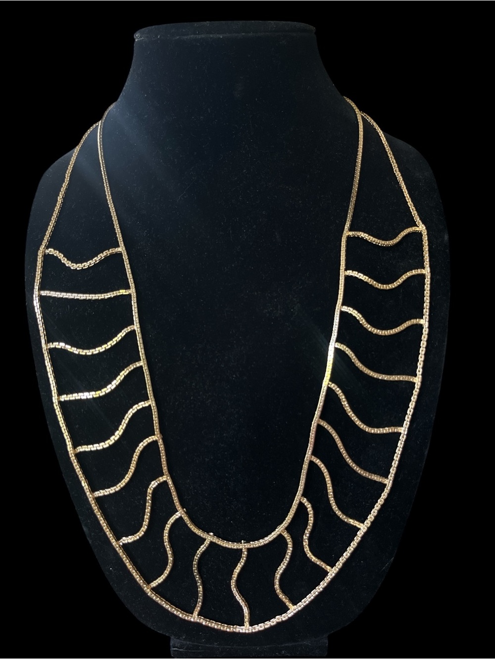 Chico’s -  ladder/waterfall long gold chain necklace